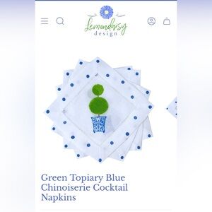 Lemon Daisy Linen Cocktail Napkins with Topiaries (NWT)